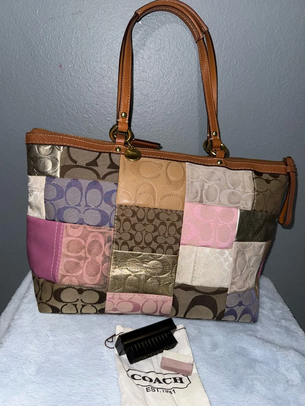 Pink coach patchwork tote